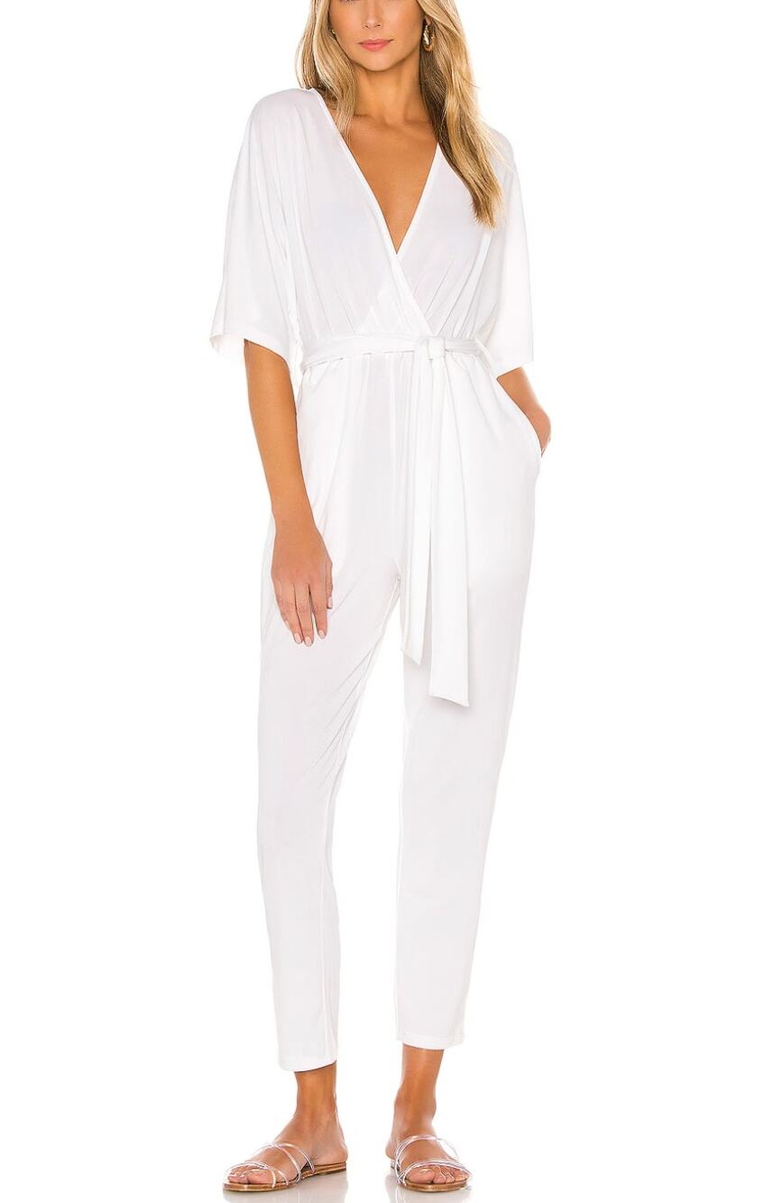 Lovers + Friends White Jumpsuit SMALL Wrap Gauze Vacation Beach Costal $178 NEW